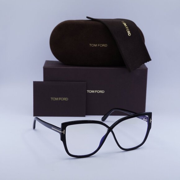 Tom Ford FT5828-B 001 Butterfly Eyeglasses 60mm - Black/Clear Blue Light Block - Picture 1 of 10